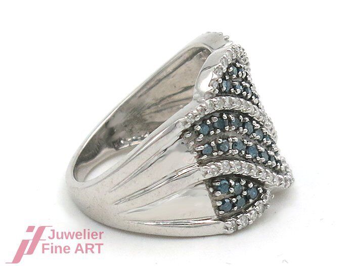 Ring - 10K/417 WG -60 Brill. ca. 0,60 ct TW/si + 40 Diamanten Fancy Blau 0,40 ct