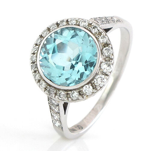 RING 28 Brillanten 0,31 ct W-SI - 1 Blautopas ca. 2,39 ct- 18K Weißgold - 4,8 g