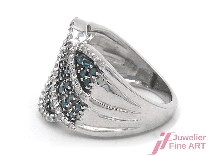 Ring - 10K/417 WG -60 Brill. ca. 0,60 ct TW/si + 40 Diamanten Fancy Blau 0,40 ct