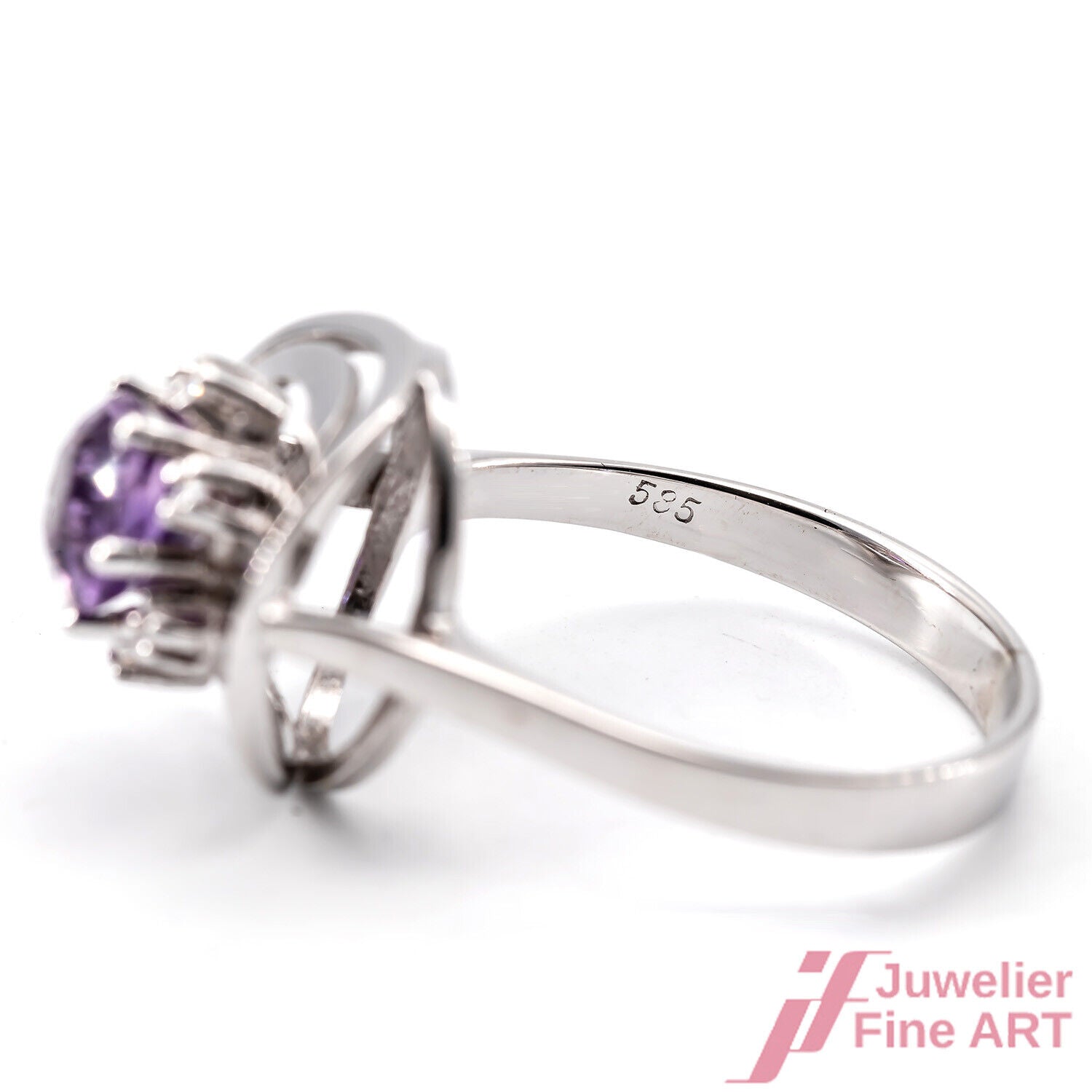 Ring Cocktail 585/14K Weißgold 1 Amethyst Diamanten Größe 58