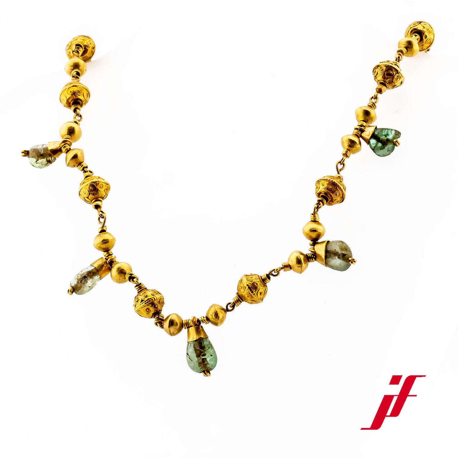 Halskette Collier Orientalisch Verziert 750/18K Gelbgold Aquamarine 40 cm