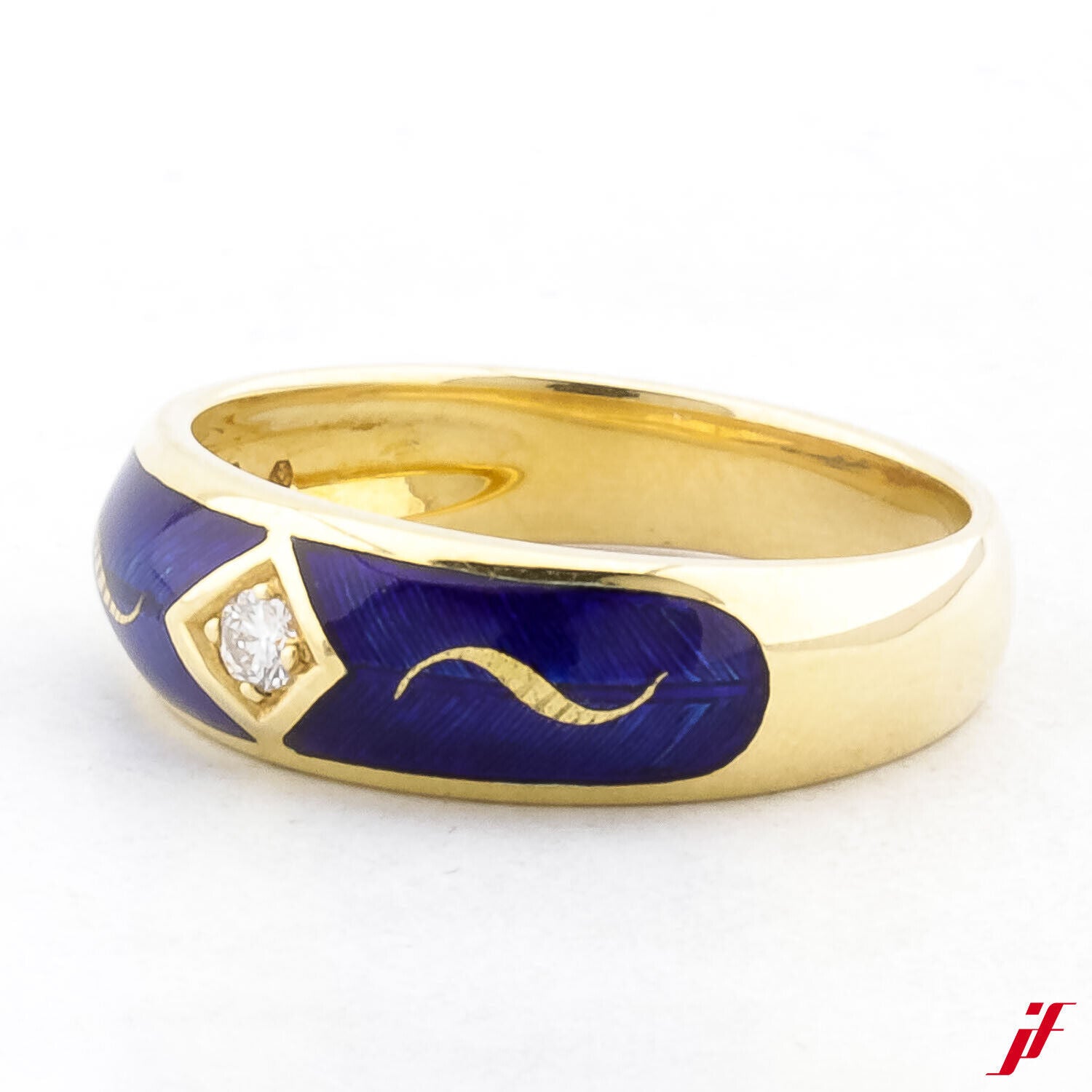 Fabergé Solitärring 750/18K Gelbgold 1 Diamant ca. 0,10 ct W/vs1 Emaille blau 55