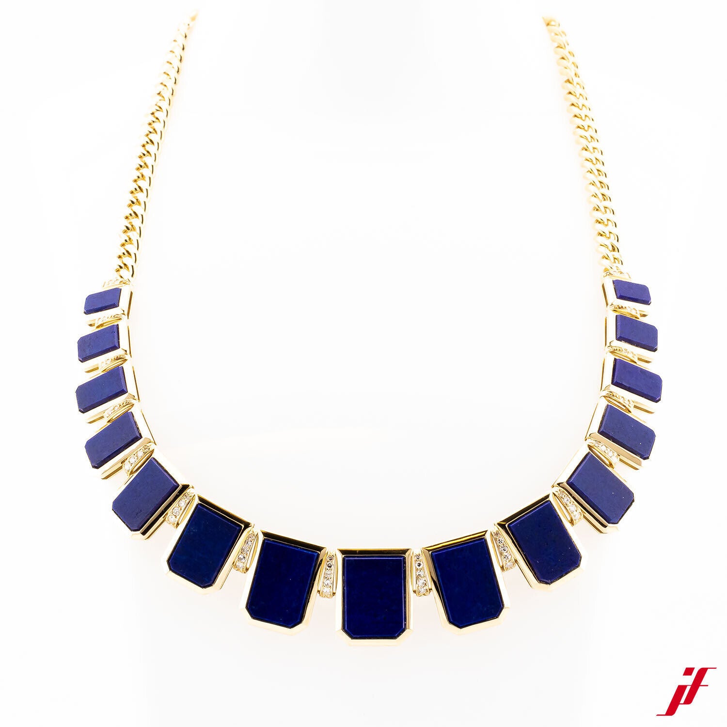 Collier 750/18K Gelbgold 15 Lapis Lazuli 53 Diamanten Brillanten 41 cm