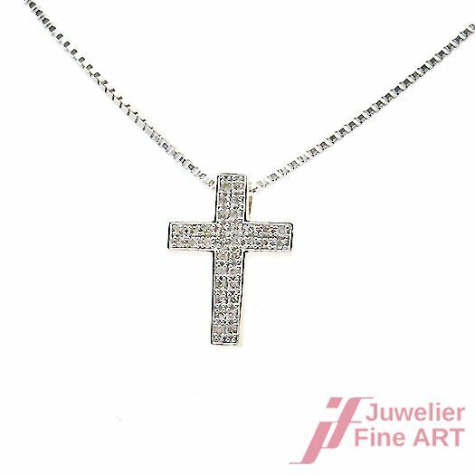 Kreuz* Anhänger mit Kette -14K/585 Weißgold - Diamanten ca. 0,25 ct getönt/SI