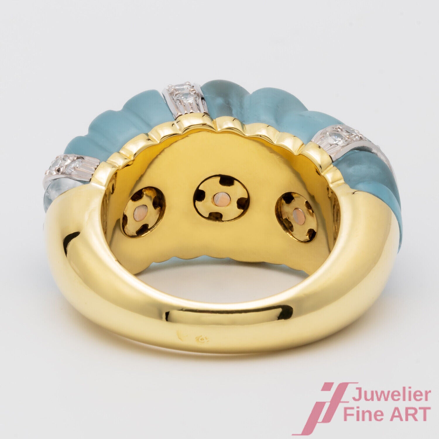 Ring Kuppelring Bucherer 750/18K Gelbgold Aquamarin blau Brillanten Einzelstück