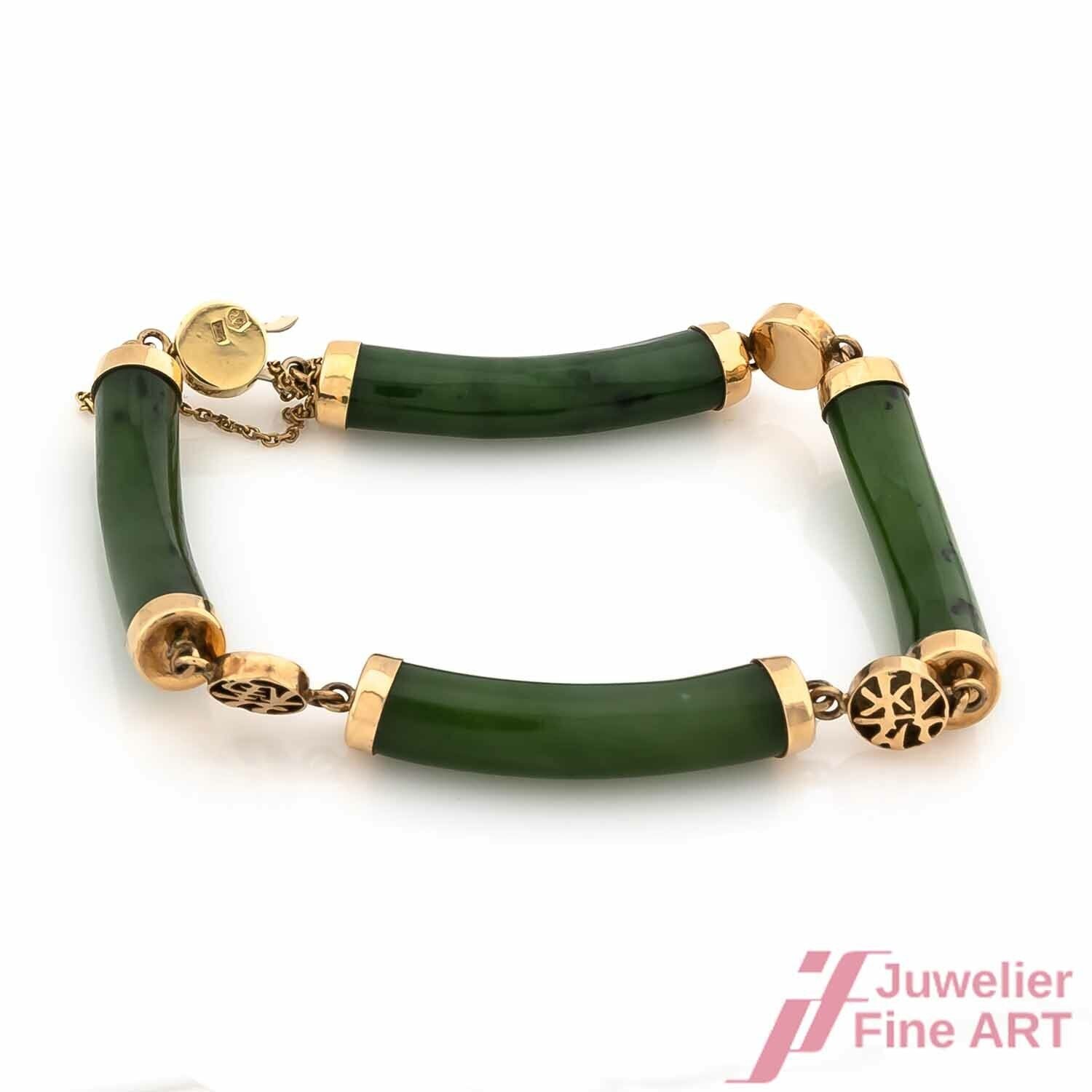 Armband 585/14 Gelbgold 4 Jadestäbe Länge 18,5 cm mit Sicherungskettchen