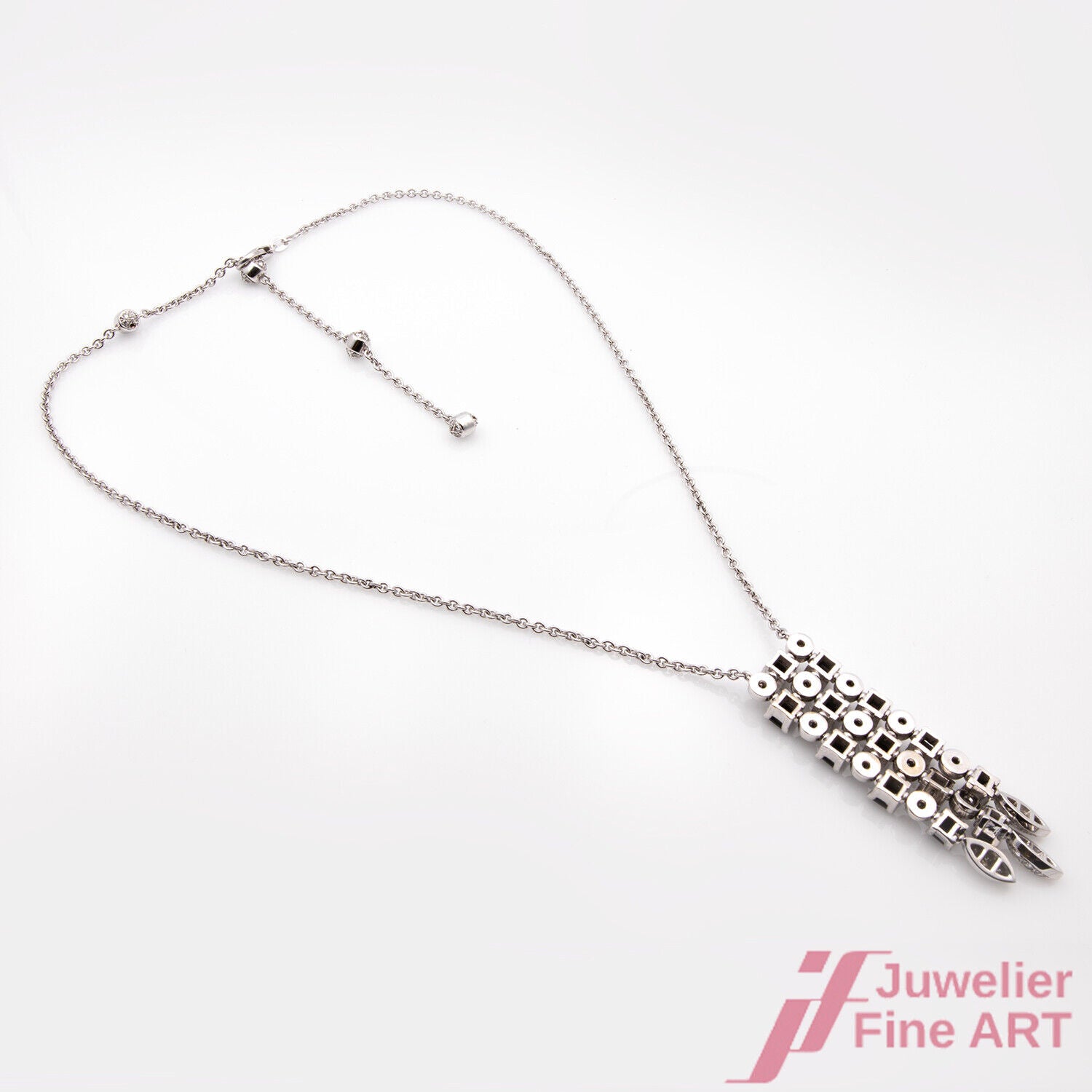 Collier Halskette 750/18K Weißgold schwarzer Achat Diamanten Brillanten 40-50 cm