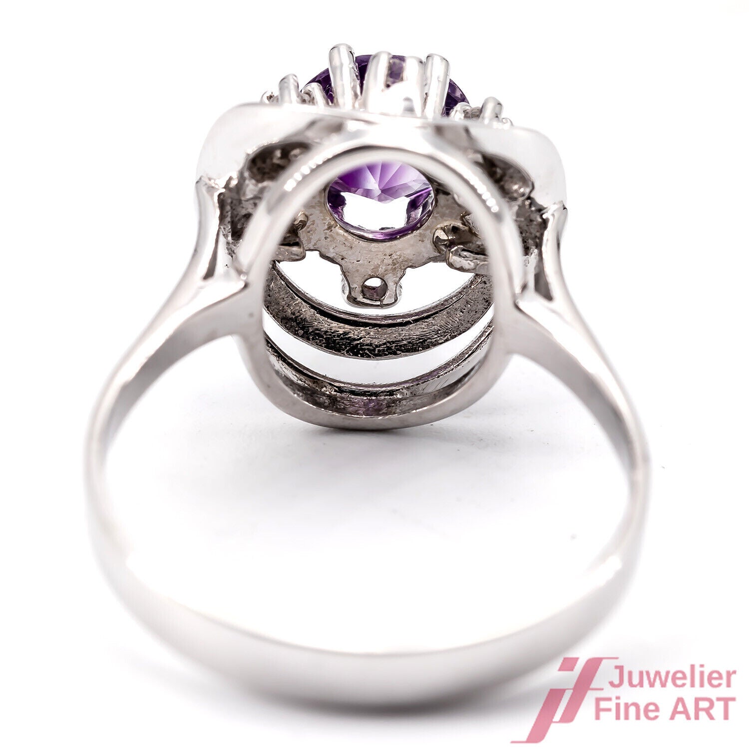 Ring Cocktail 585/14K Weißgold 1 Amethyst Diamanten Größe 58