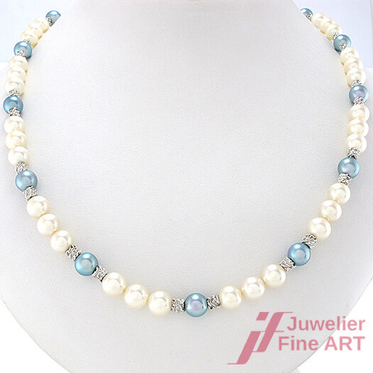 Akoya-Perlencollier *weiß-blau* 750/18K Weißgoldschließe  - 66 cm - 52,4 g