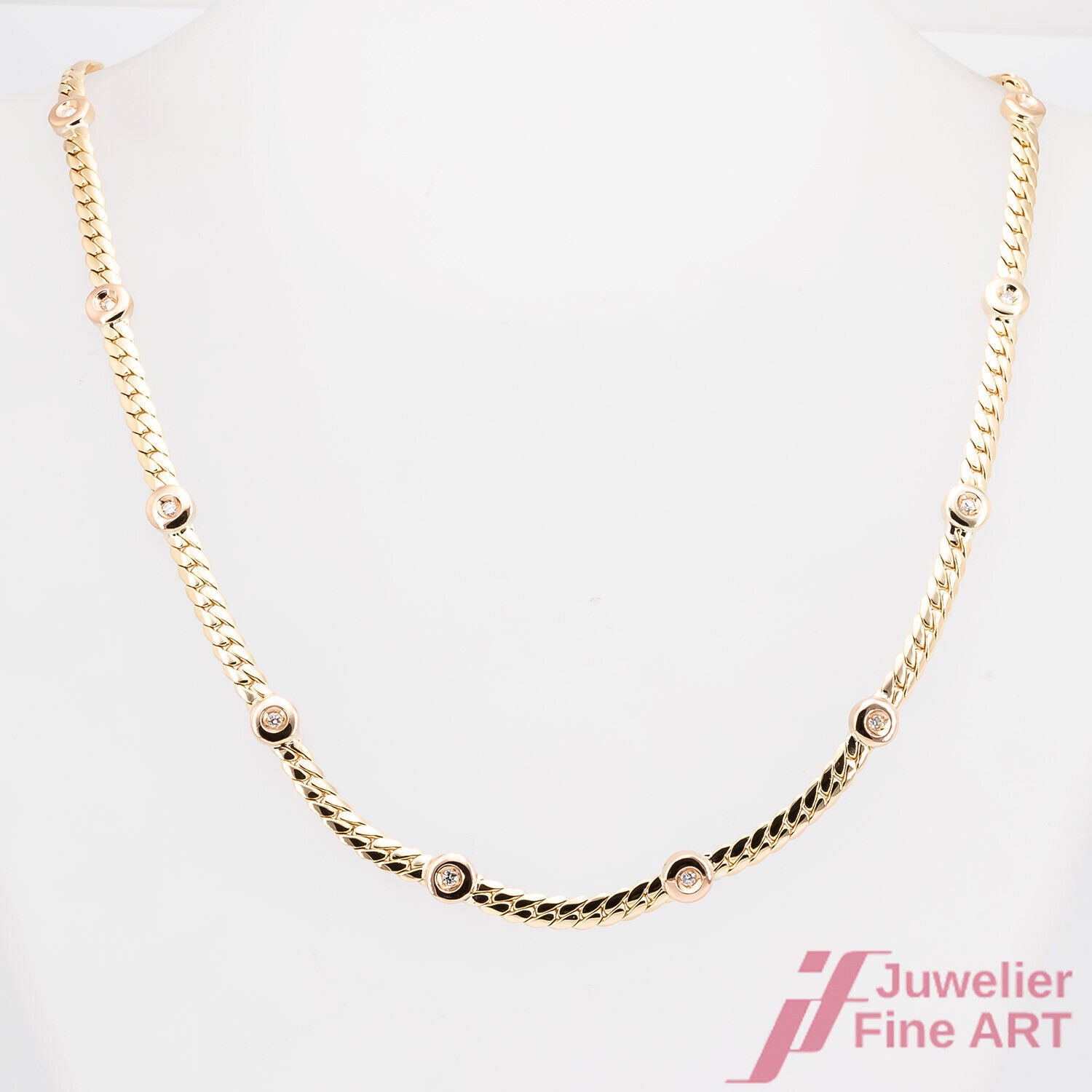 Collier -18K GG/WG - 12 Brillanten zus. ca. 0,50 ct TW/vvs - 39,5 g - 48,0 cm