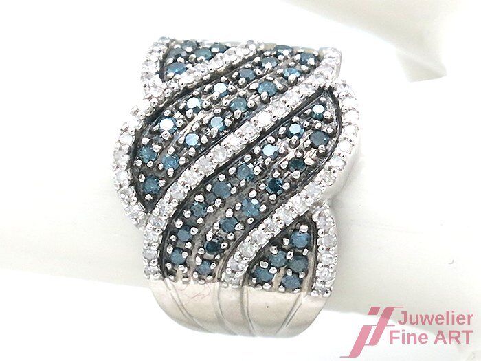 Ring - 10K/417 WG -60 Brill. ca. 0,60 ct TW/si + 40 Diamanten Fancy Blau 0,40 ct