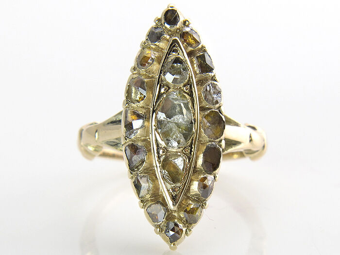 ANTIKER DAMENRING Diamantbesatz Rosenschliff ca. 1,50 ct - 14K/585 Gelbgold