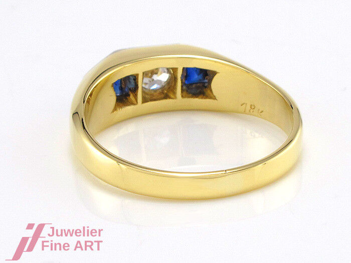 Ring -18K Gelb-& Weißgoldd- Saphir & 2 Brillanten 0,25 ct TW-SI- Gr. 60 - 7,2 g