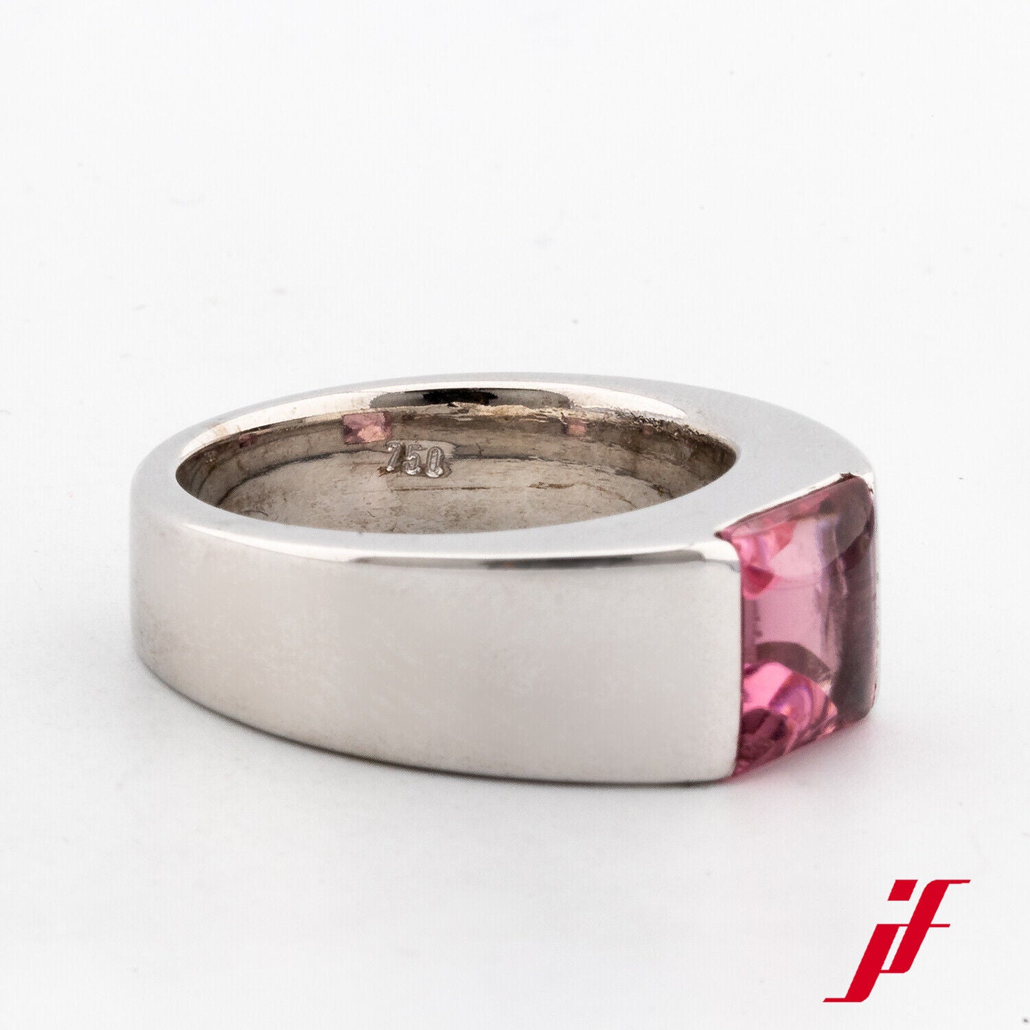 Ring Bandring 750/18K Weißgold 1 pinkfarbener Turmalin Größe 55