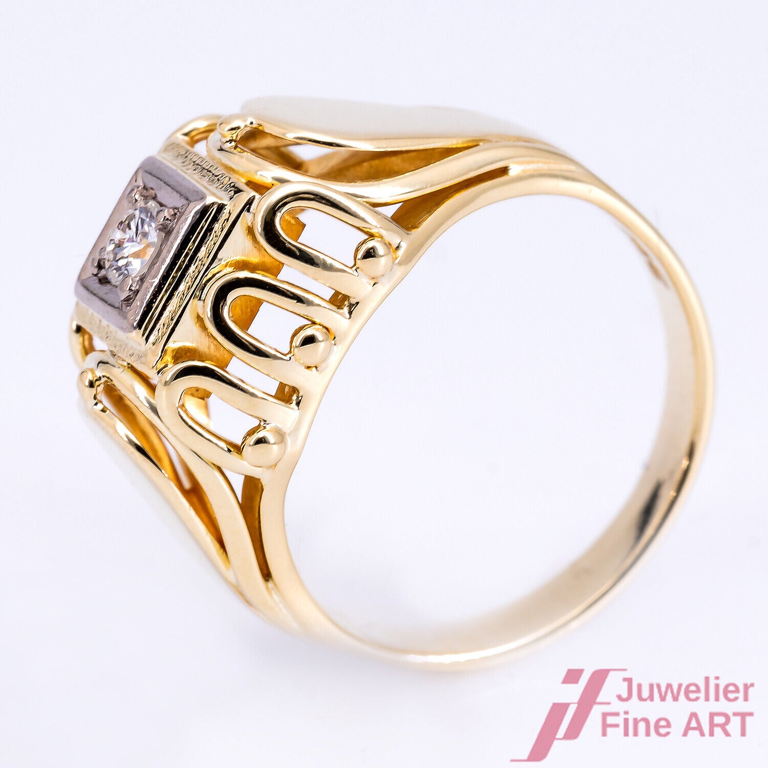 RING - 14K/585 Gelb- und Weißgold - 1 Brillant ca. 0,06ct - W/SI - 4,7g - Gr. 48