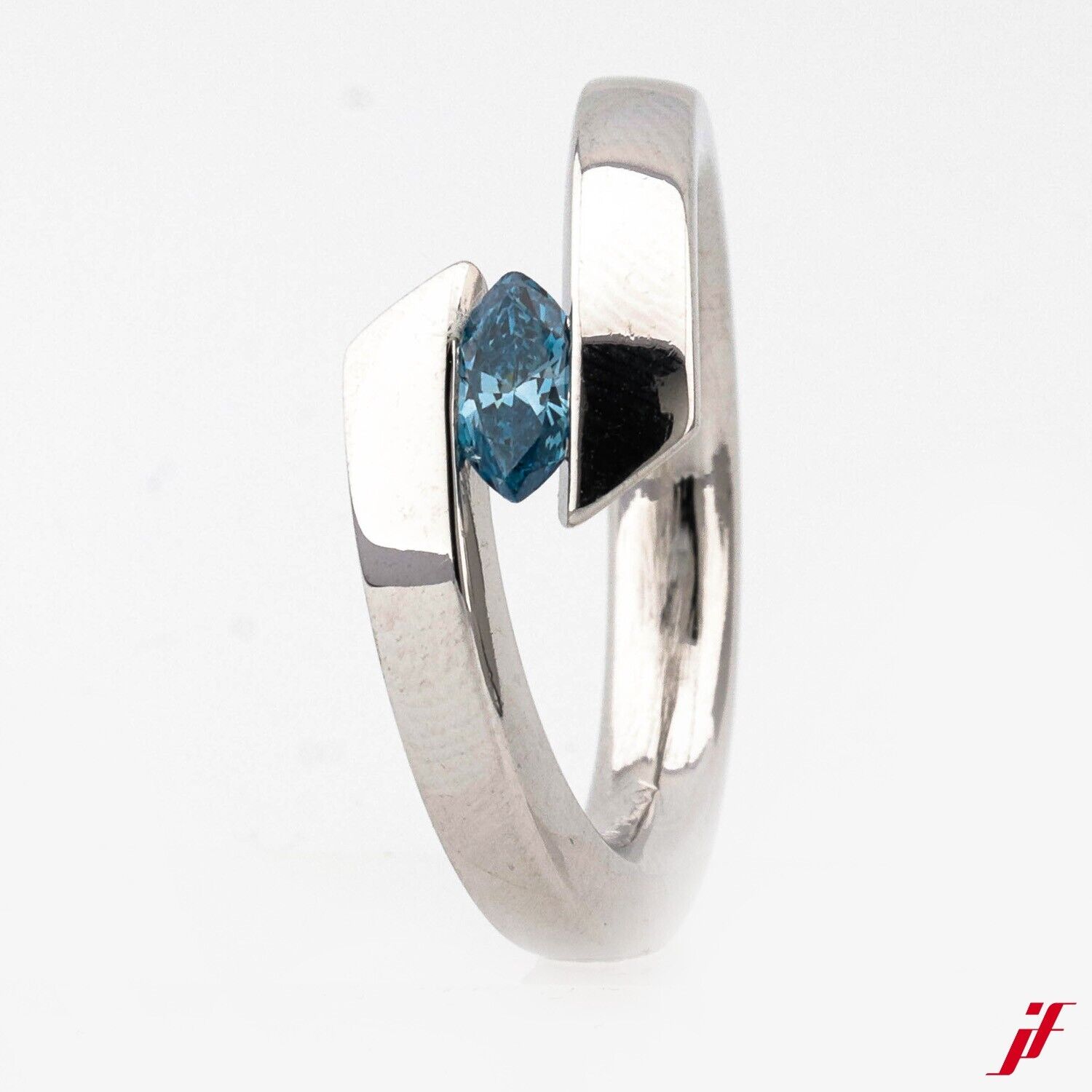 Solitärring 950er Platin 1 Blauer Diamant Navette  0,45ct - Wert 4.000€