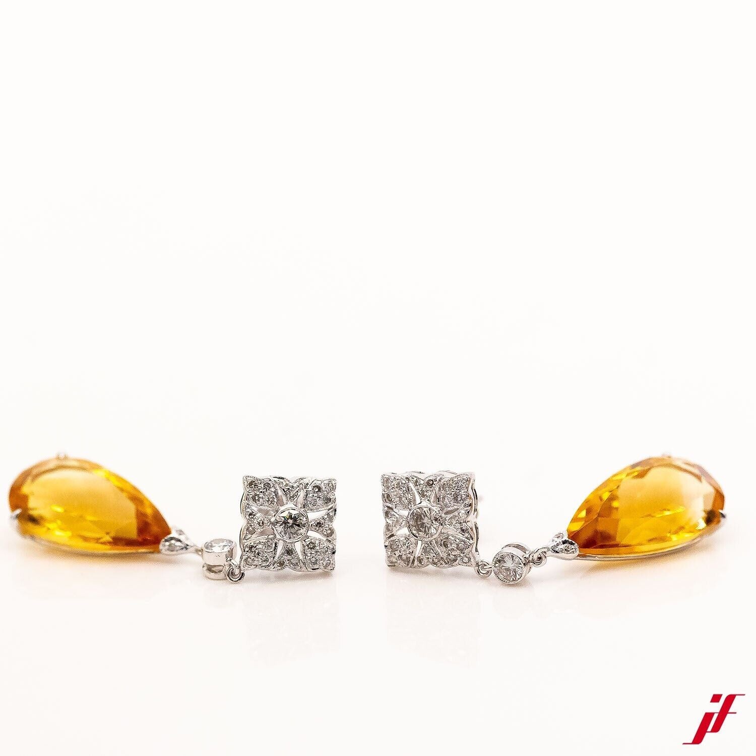 Ohrringe 750/18K Weißgold 2 Citrine 1,5ct 62 Diamanten 0,5ct H/SI - Wert 4.000€