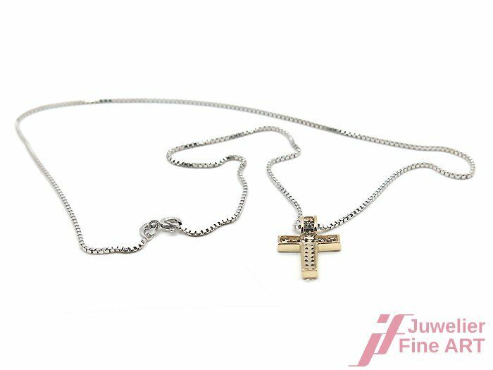 Kreuz* Anhänger mit Kette -14K/585 Weißgold - Diamanten ca. 0,25 ct getönt/SI