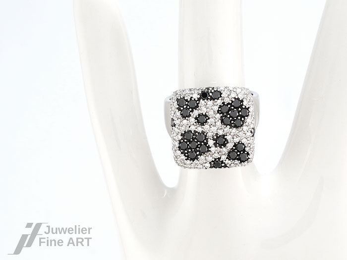 Ring 18K Weißgold -schwarze + weiße Brillanten je ca. 1,0 ct TW-VSI - 11,0 g