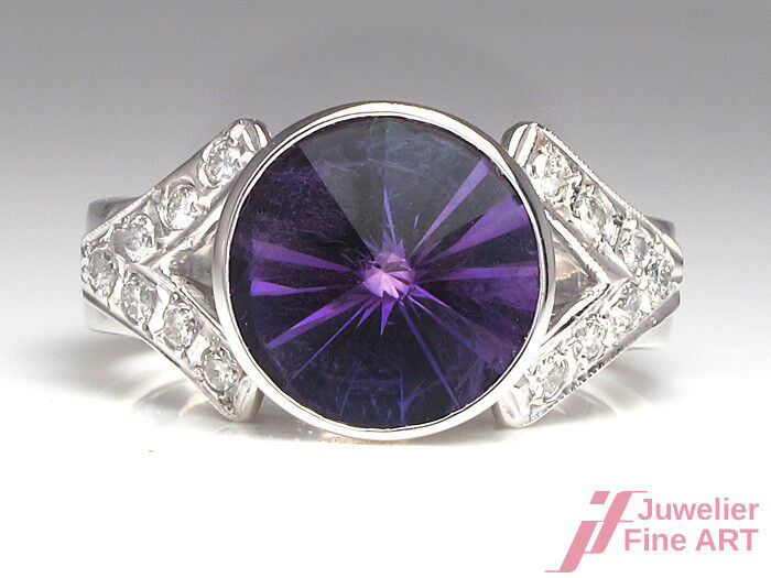 Ring 18K/750 Weißgold - Amethyst & Brillanten ca. 0,42 ct - 8,8 g - Gr. 53