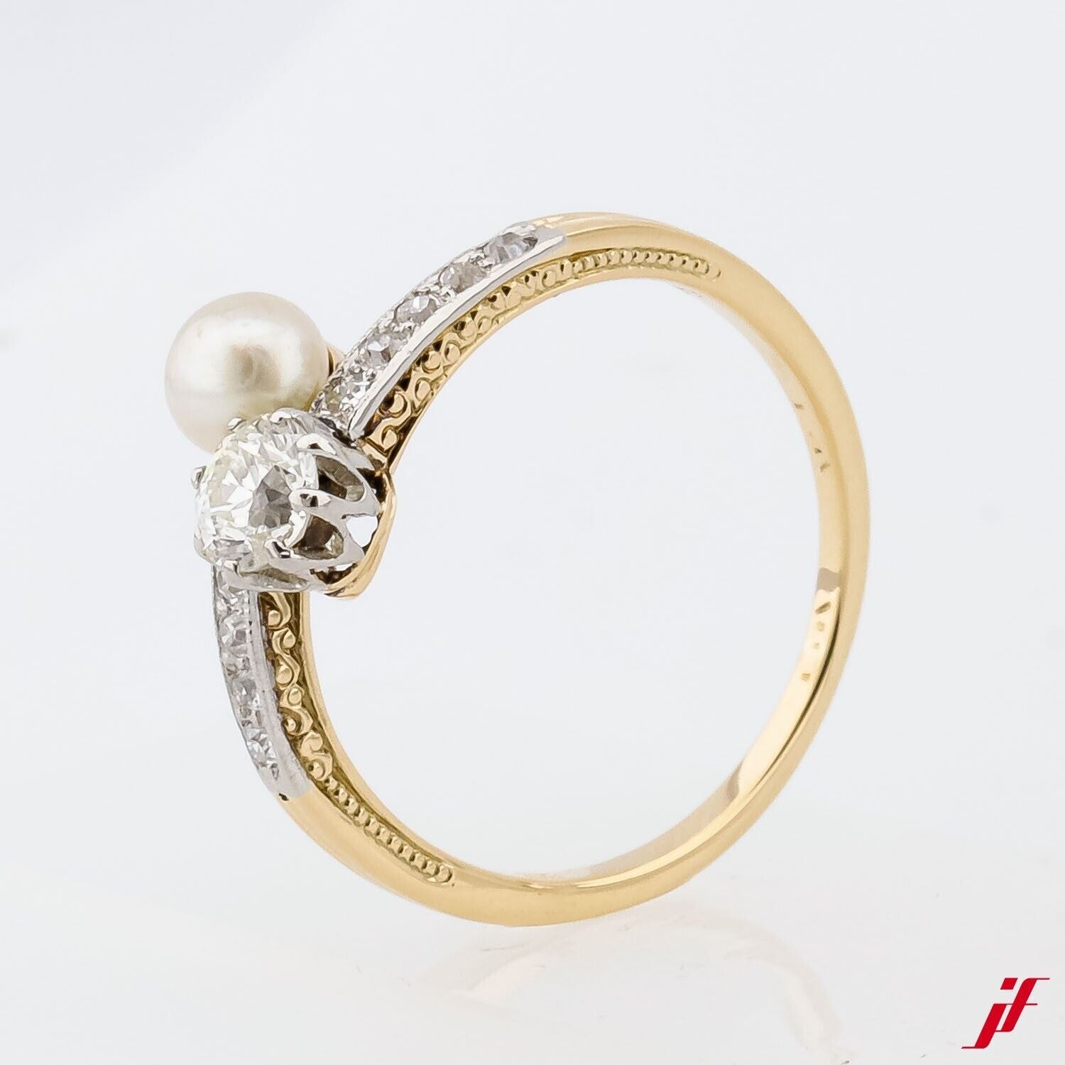 Ring Akoyaperle 585/14K Gelbgold Weißgold Diamant 0,30ct - Wert 1.200€