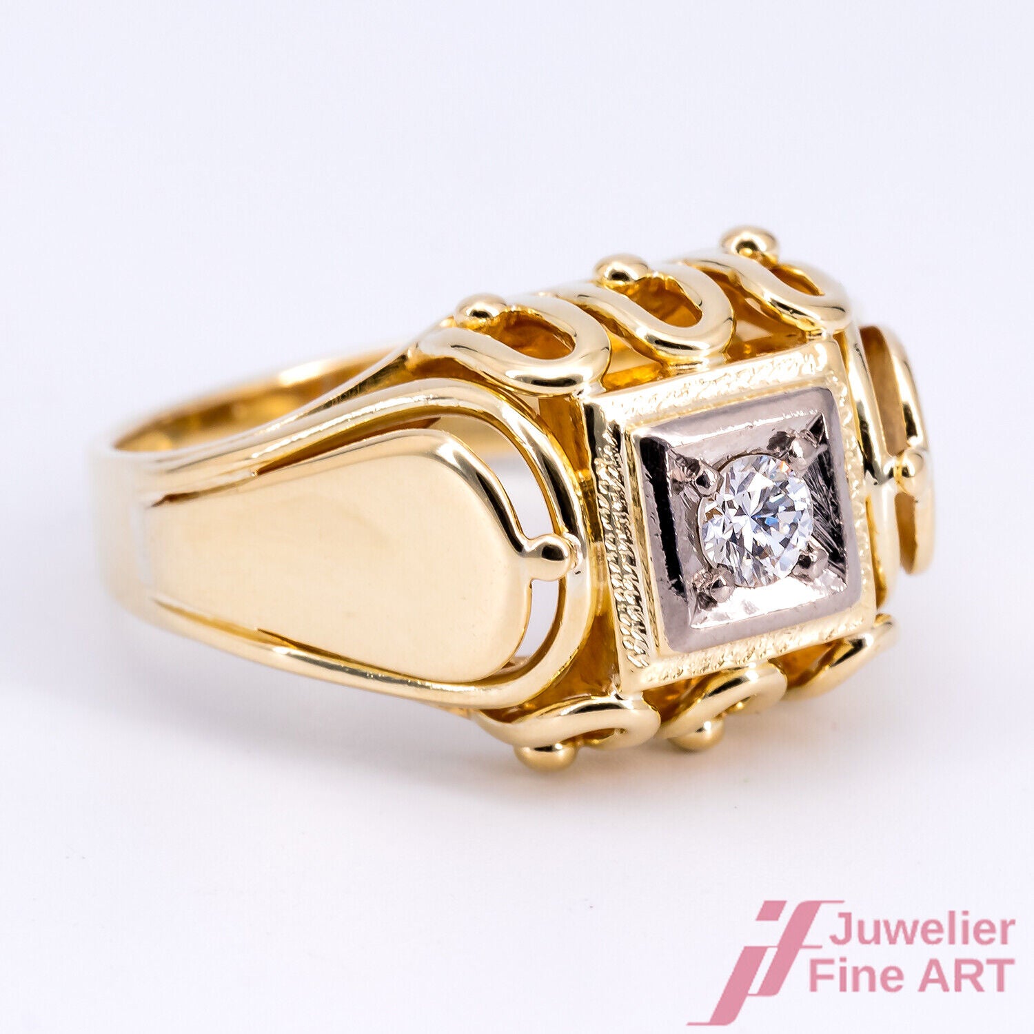 RING - 14K/585 Gelb- und Weißgold - 1 Brillant ca. 0,06ct - W/SI - 4,7g - Gr. 48