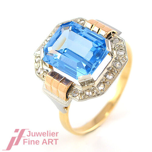 Ring - 14 Diamanten ca. 0,14 ct & 1 synthetischer Stein in 18K/750 Tricolor-Gold