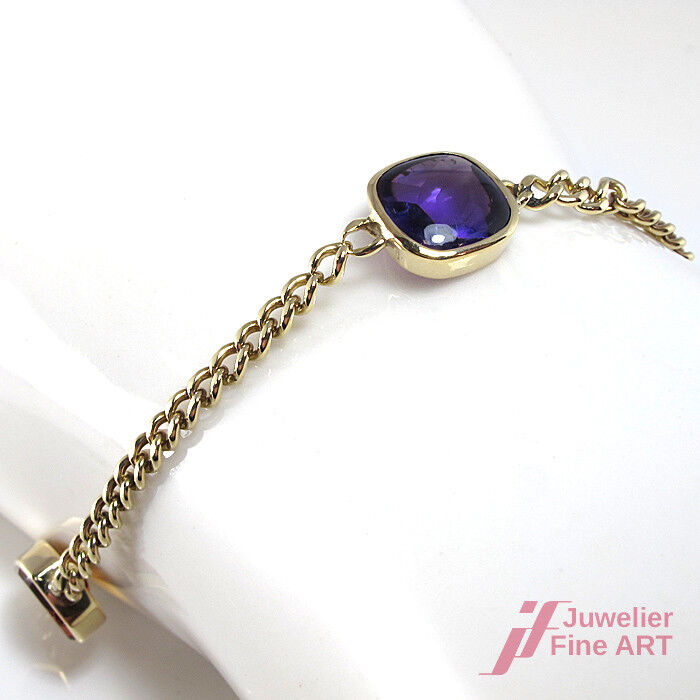 Armband 14K GG, 2 Citrine + 1 Amethyst  - 7,9 g - 19 cm