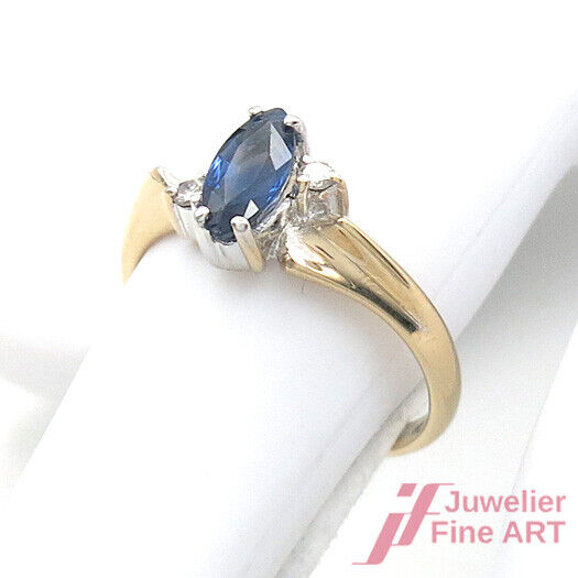 RING - 14K/585 Gelbgold - 1 Saphir Navetteschliff, facettiert - 3,5 g Gr. 56