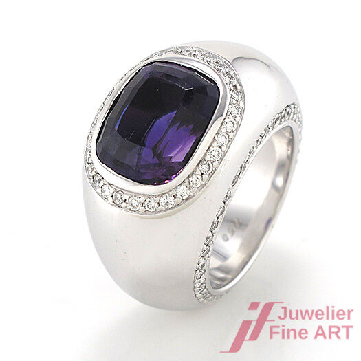 Ring - Amethyst + Brillanten ca. 1,15 ct - 750/18K Weißgold - 24,2 g - Gr. 51