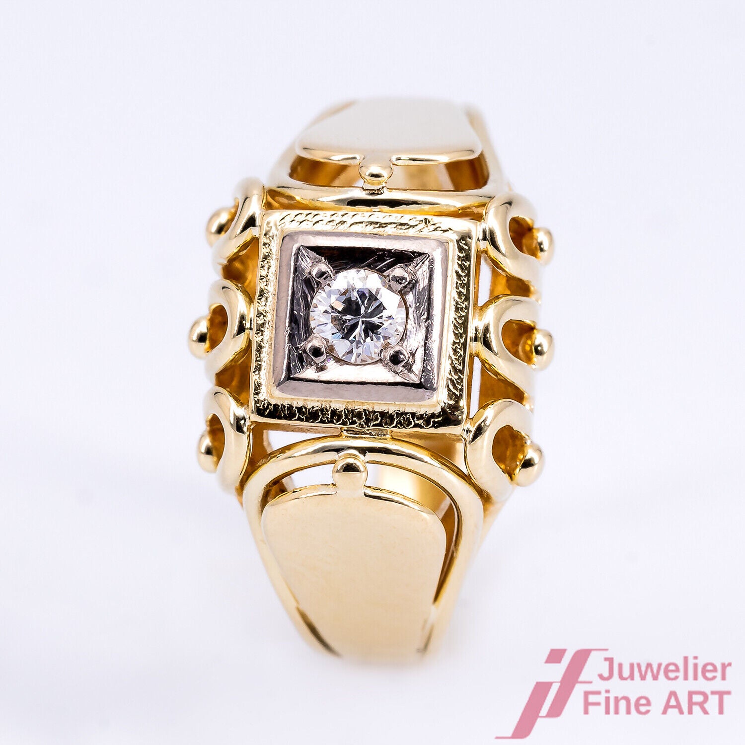 RING - 14K/585 Gelb- und Weißgold - 1 Brillant ca. 0,06ct - W/SI - 4,7g - Gr. 48