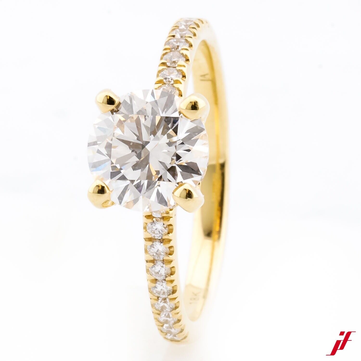 Ring Solitär 18K Gelbgold 1 Brillant CVD 1,8ct Akzentbesatz 0,40ct - Wert 8.800€