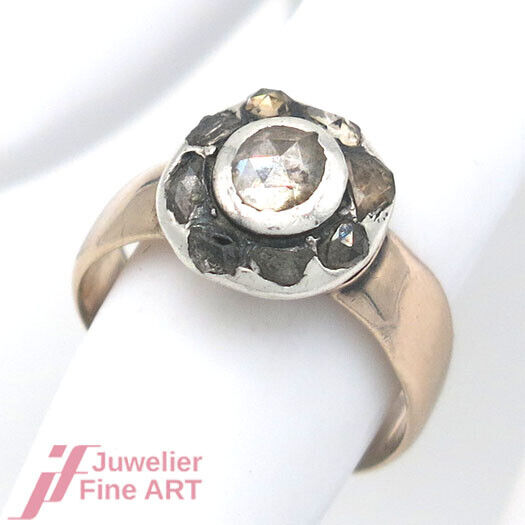 Antiker Ring in 14K/585 Rotgold/Weißgold - 8 Diamanten Altschliff 4,9 g Gr. 56,5