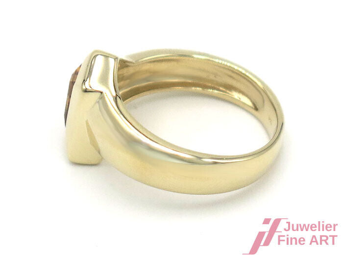 RING - 14K/585 GG - 1 Citrin unregelm. Pentagonschliff  - ca. 5,4 g - Gr. 54