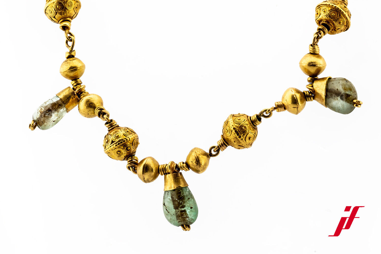 Halskette Collier Orientalisch Verziert 750/18K Gelbgold Aquamarine 40 cm