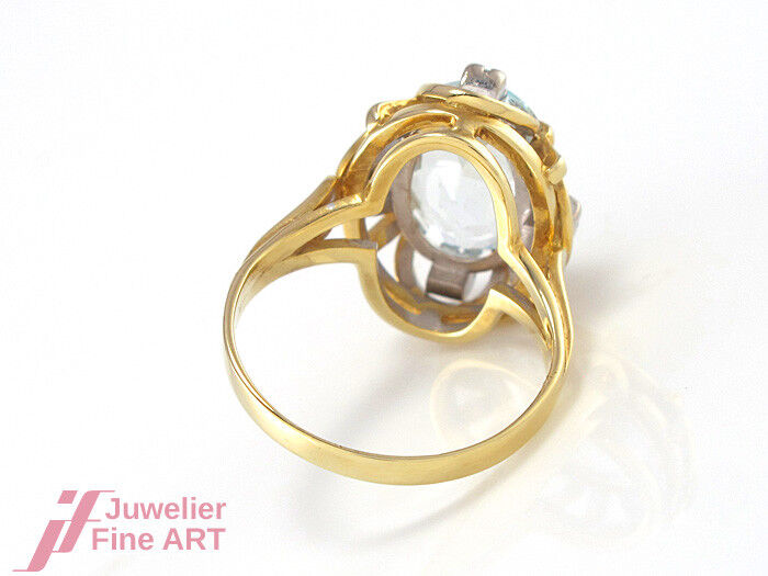 Ring mit Aquamarin + Brillanten ca. 0,30 ct TW-VSI in 14K/585 Gelbgold - 5,6 g