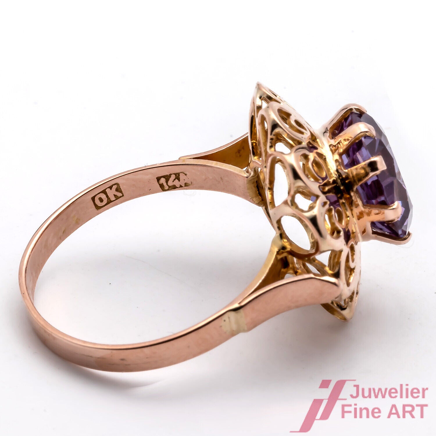 Ring Cocktailring 585/14K Roségold 1 Amethyst, facettiert  Göße 55