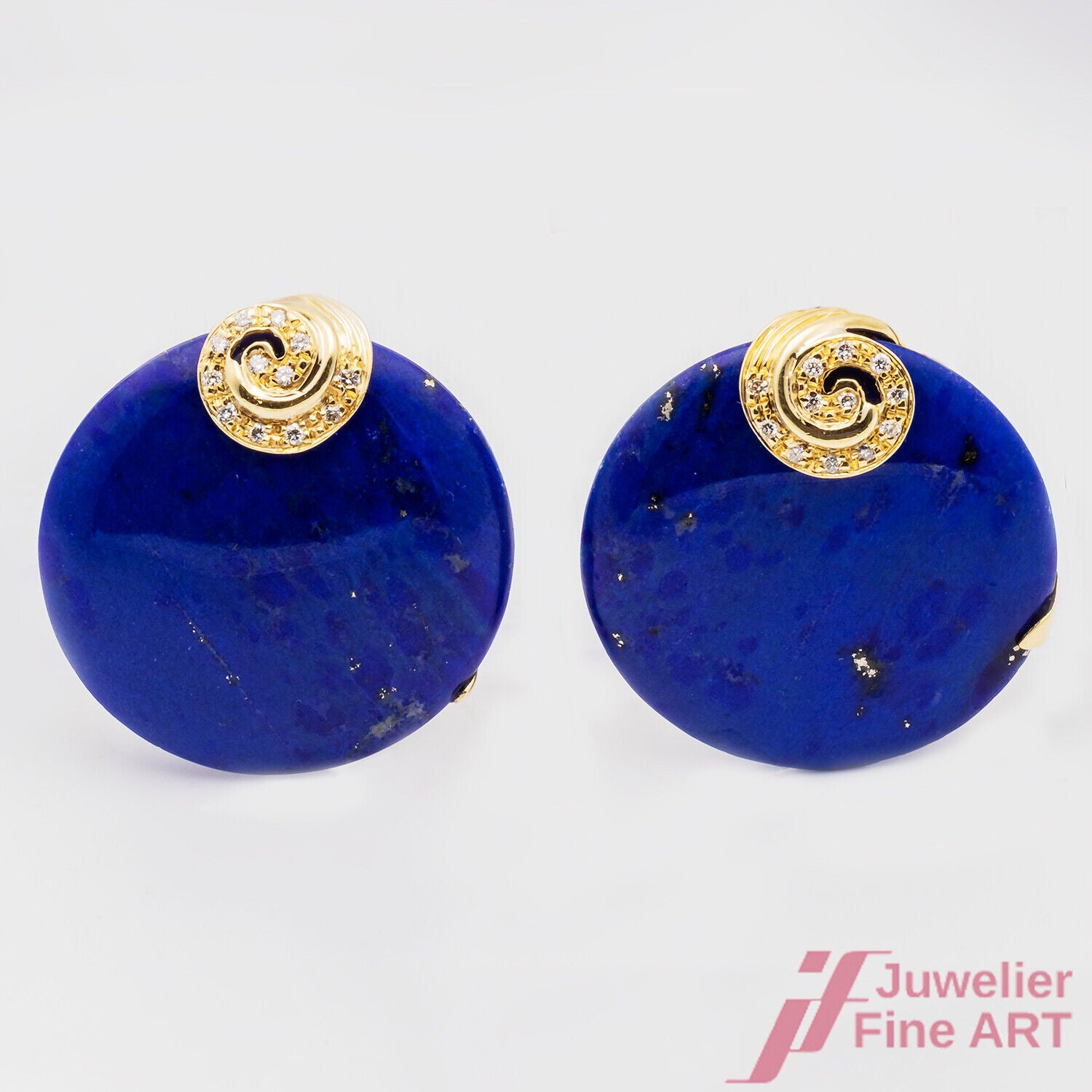 Ohrringe Ohrclips Lapislazuli 750/18K Gelbgold rund Diamanten Brillanten