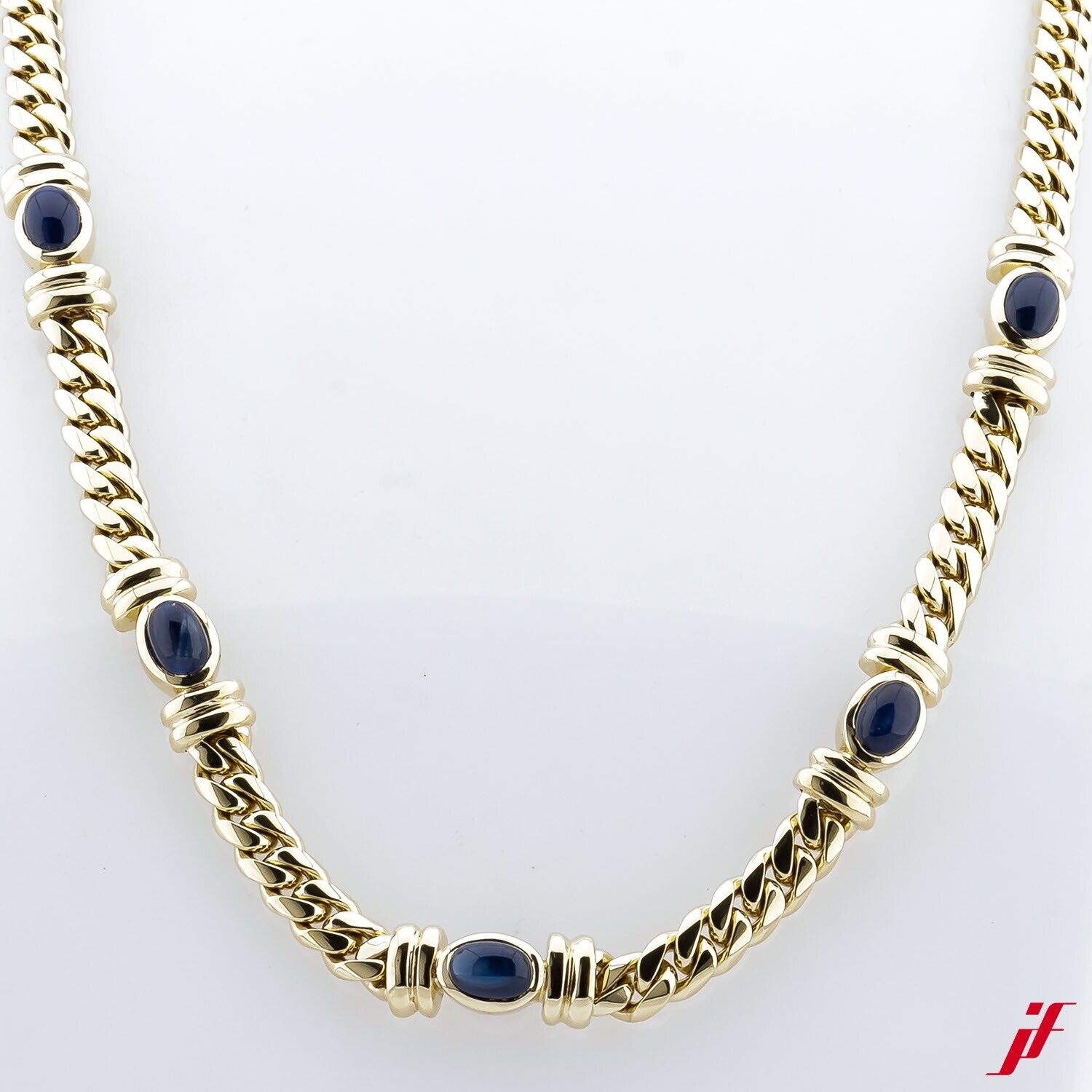 Halsschmuck Collier 585/14K Gelbgold 5 Saphir Cabochon - Wert 5000€