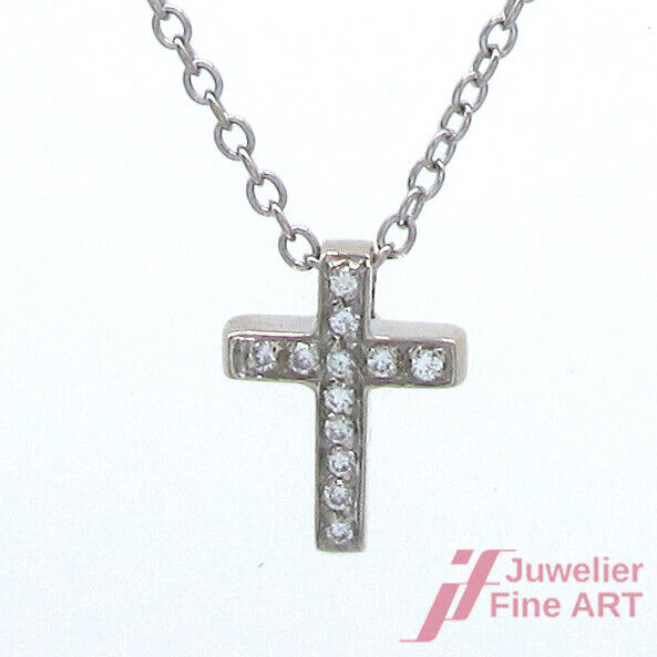 Kette/Anhänger Kreuz - 18K/750 WG - Brillanten 0,25 ct TW/VSI - 4,7 g - 47 cm