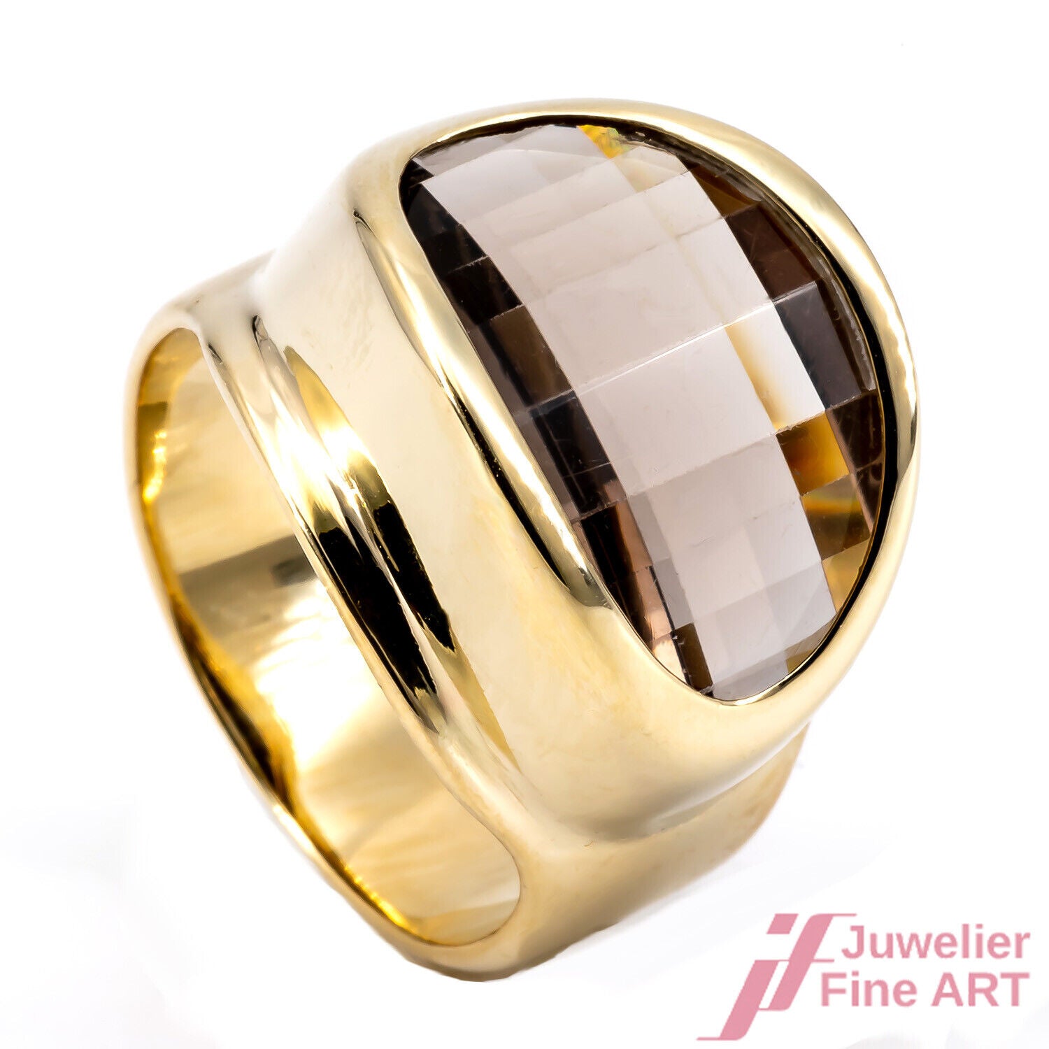 RING - 14K/585 Gelbgold - 1 ovaler facettierter Rauchquarz - 12,0 g - Gr. 56,5