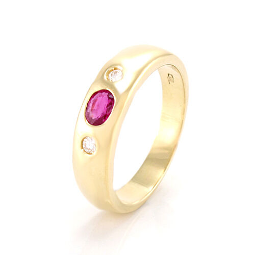 KLEINER RING - Brillanten ca. 0,25 ct + 1 Rubin ca. 0,88 ct. - 14K/585 Gelbgold