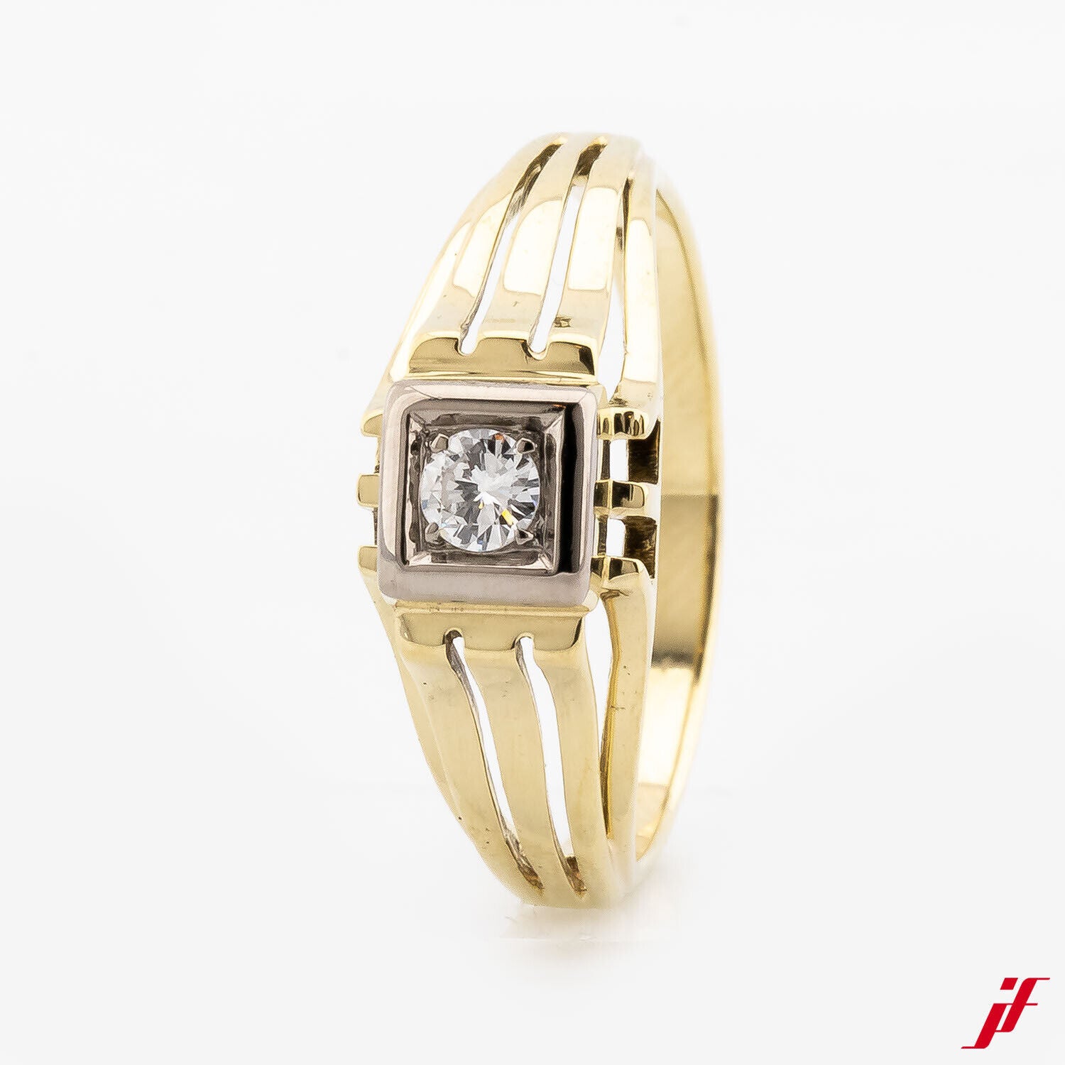 Solitärring Klassisch 585/14K Gelbgold Weißgold Diamant Brillant 0,11 ct 57