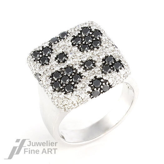 Ring 18K Weißgold -schwarze + weiße Brillanten je ca. 1,0 ct TW-VSI - 11,0 g