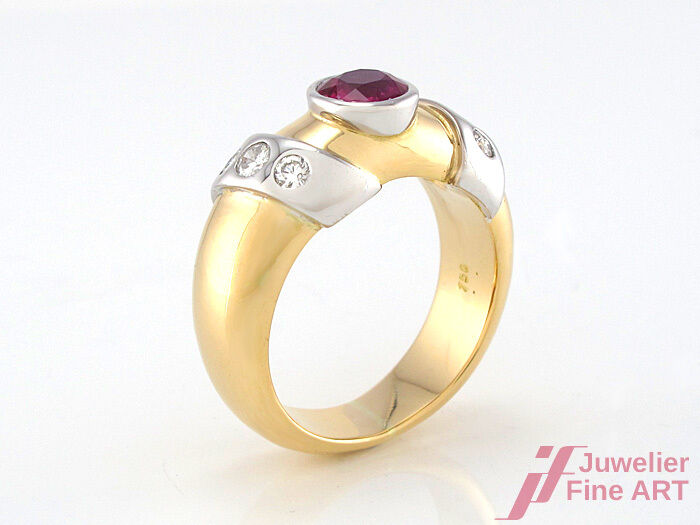 Ring mit 1 Rubin & Diamantbesatz. ca.0,40 ct W-SI -18K/750 Gelb/Weißgold -Gr 57