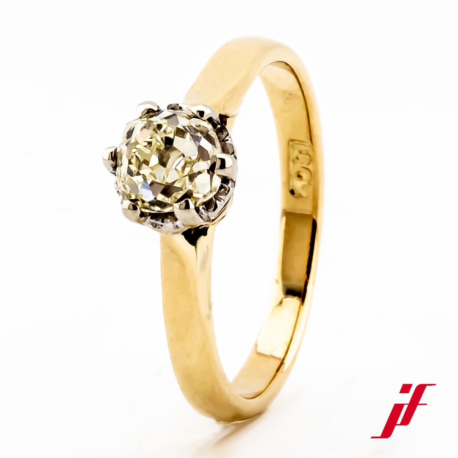 Ring Solitärring 750/18K Gelbgold Diamant Altschliff Leicht getönt Größe 47,5