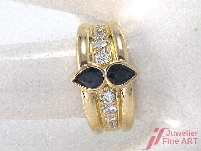 Ring 18K/750 Gelbgold - 2 Saphire - 8 Brillanten - 13,2 g - Gr. 57