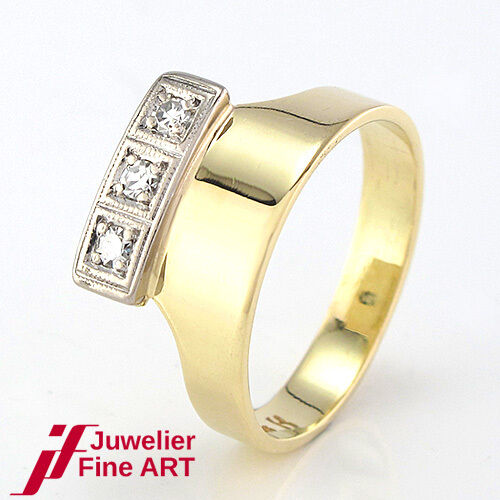 3-Diamantring ca. 0,15 ct in 585/14K Gelbgold/Weißgold - Gr. 50 - 2,9 g