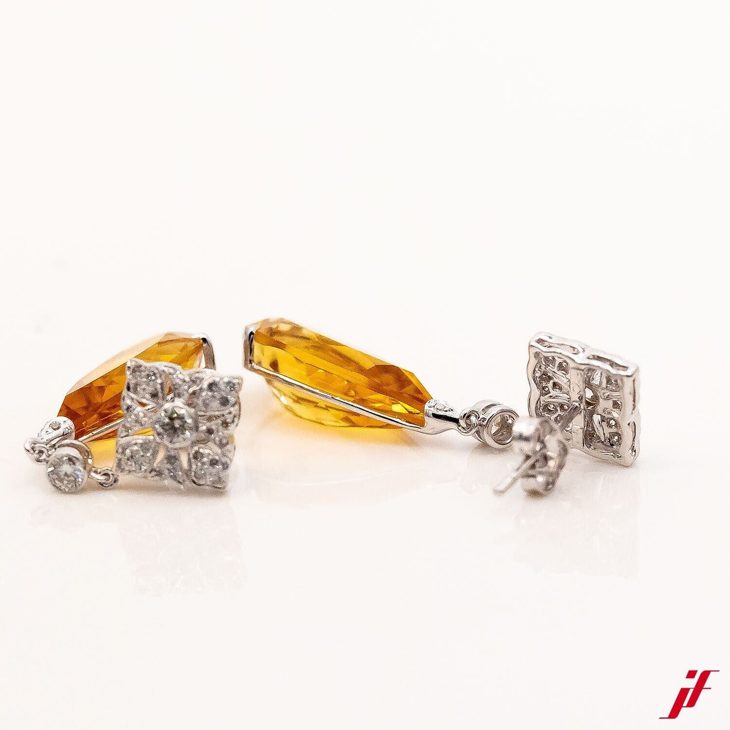 Ohrringe 750/18K Weißgold 2 Citrine 1,5ct 62 Diamanten 0,5ct H/SI - Wert 4.000€