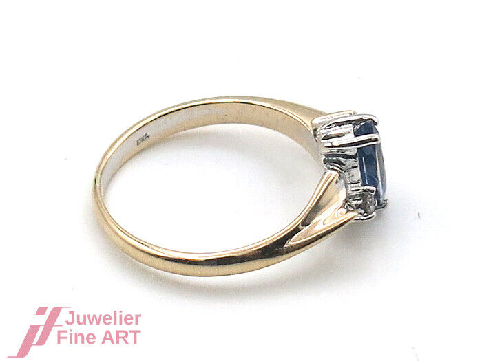 RING - 14K/585 Gelbgold - 1 Saphir Navetteschliff, facettiert - 3,5 g Gr. 56